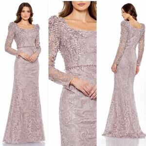 Mac Duggal 11187 Embroidered Applique Shoulder Detail Trumpet Gown Size 4 $698